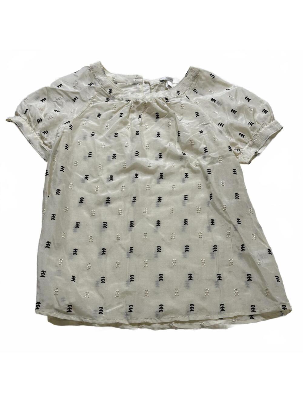 J.CREW Silk Blend SZ 2 Short Sleeve Sheer Cream Embroidered Luxury Blouse NWT